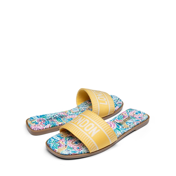 Square Toe Flat Slide Sandals - YELLOW - 4
